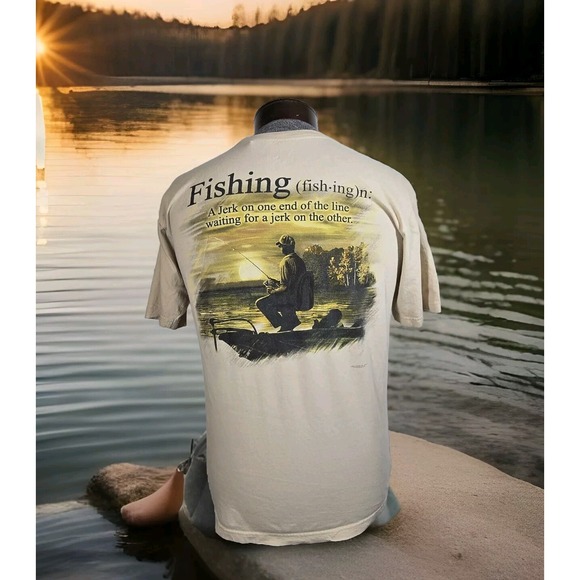Bass Pro Shops‎ T Shirt Mens M Beige Fishing Definition Funny Short Sleeve - Picture 5 of 16
